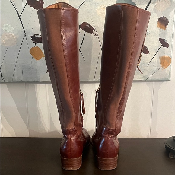 Women's Tall Brown Leather Heeled Riding Boots - Picture 3 of 10